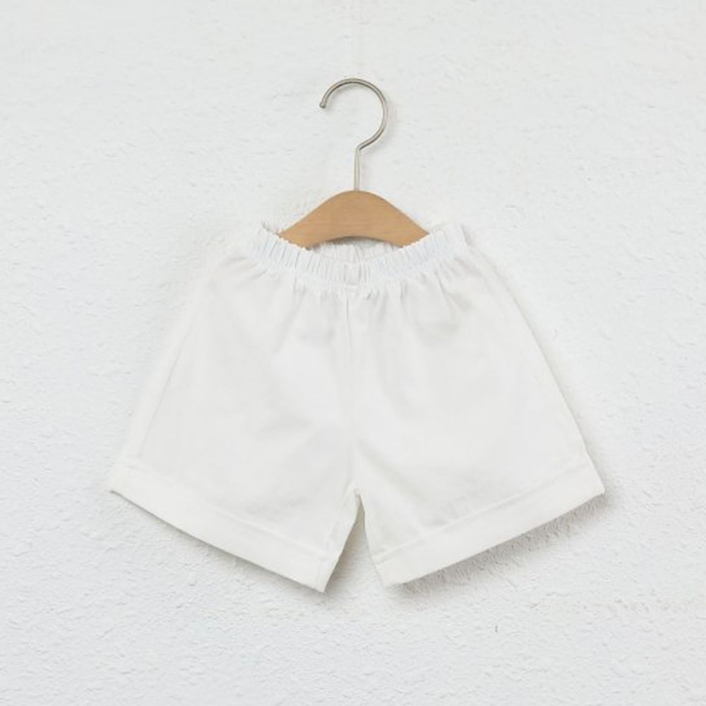 韓國 Dream Baby - 水洗加工布鬆緊褲頭短褲-白