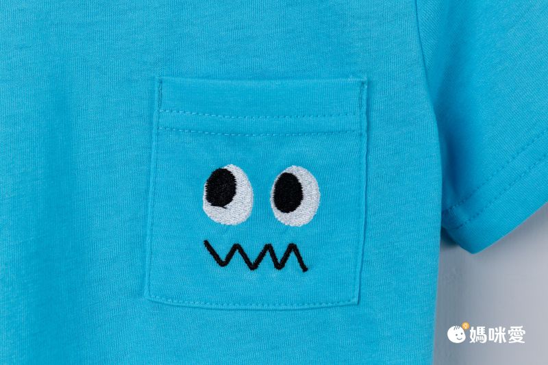 日本西松屋 - 華夫格異素材絲帶長袖上衣-白x藍紫