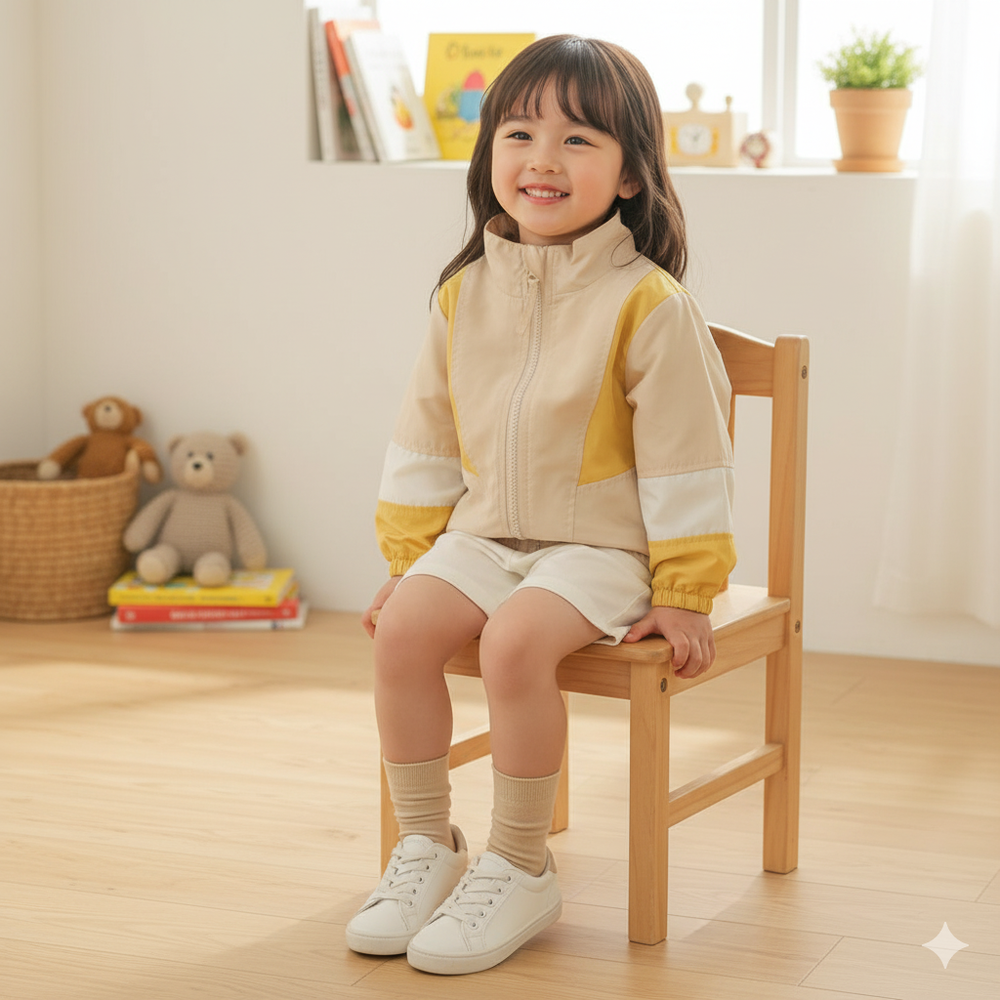 撞色拼接外套-淺卡其色