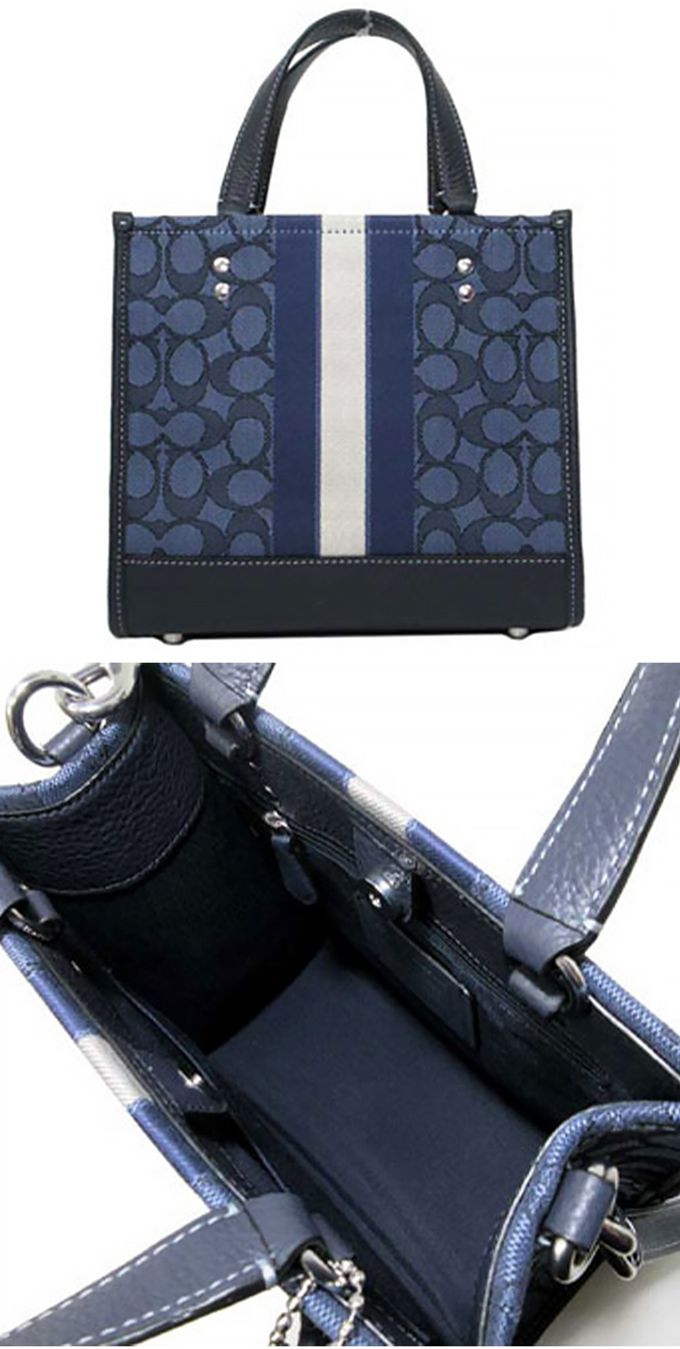 COACH - 緹花拼接皮革托特包 (深藍色)