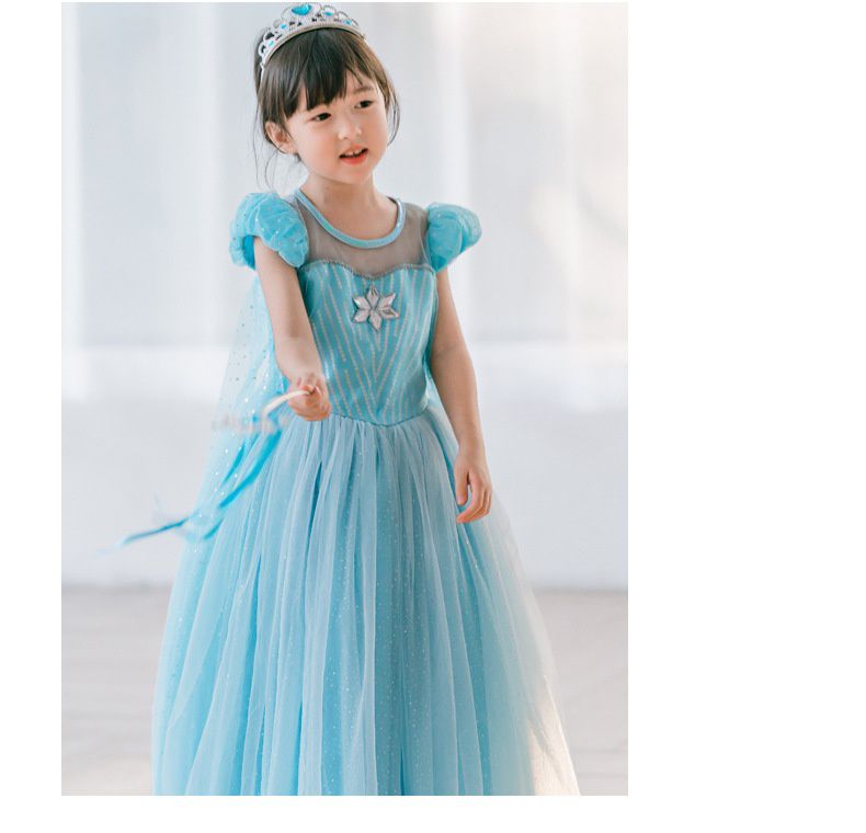 披肩薄紗短袖洋裝-藍色