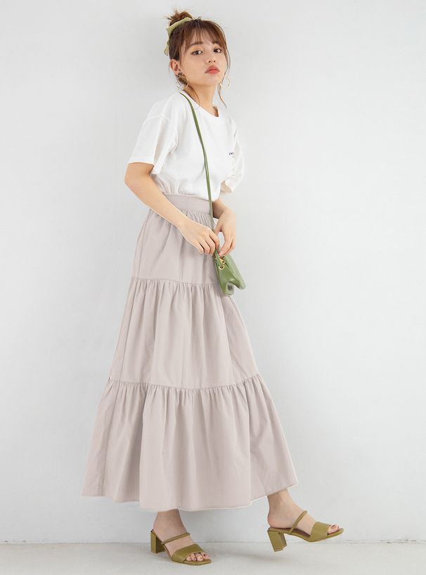 日本 GRL - 文藝百搭層次蛋糕長裙-象牙杏