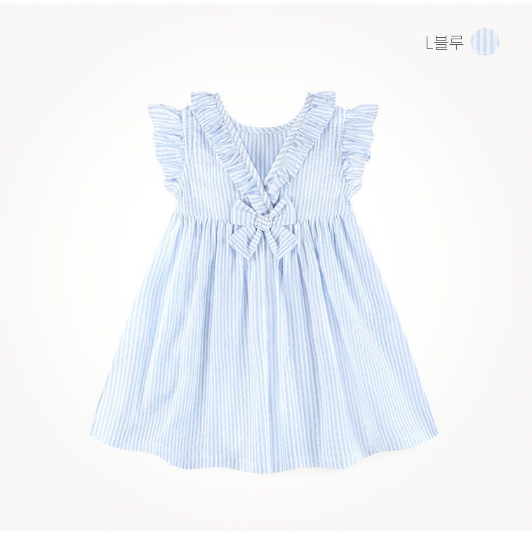 韓國 milk mile - 直線紋後背蝴蝶結洋裝-粉紅