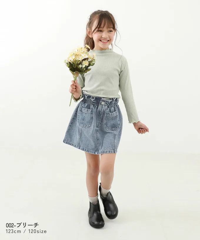 日本 devirock - 純棉舒適腰荷葉丹寧短裙-復古刷色-淺藍