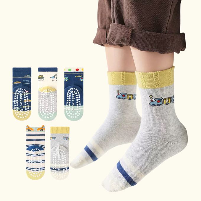 車車紅綠燈防滑點膠中筒棉襪