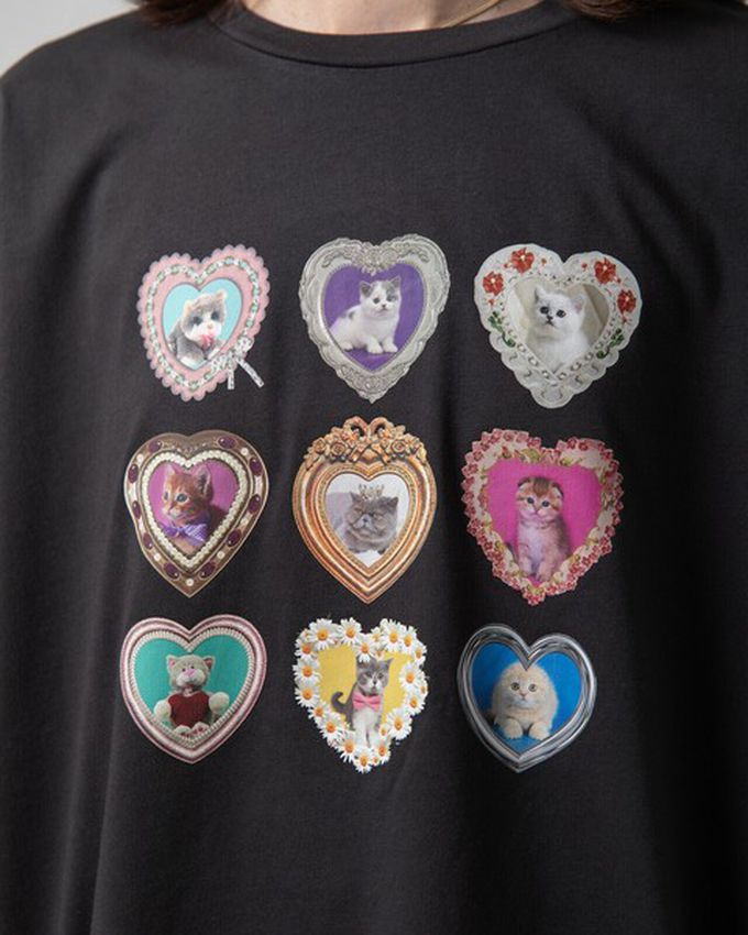 日本 gleam - 可愛貓咪相框寬版長袖T恤-白