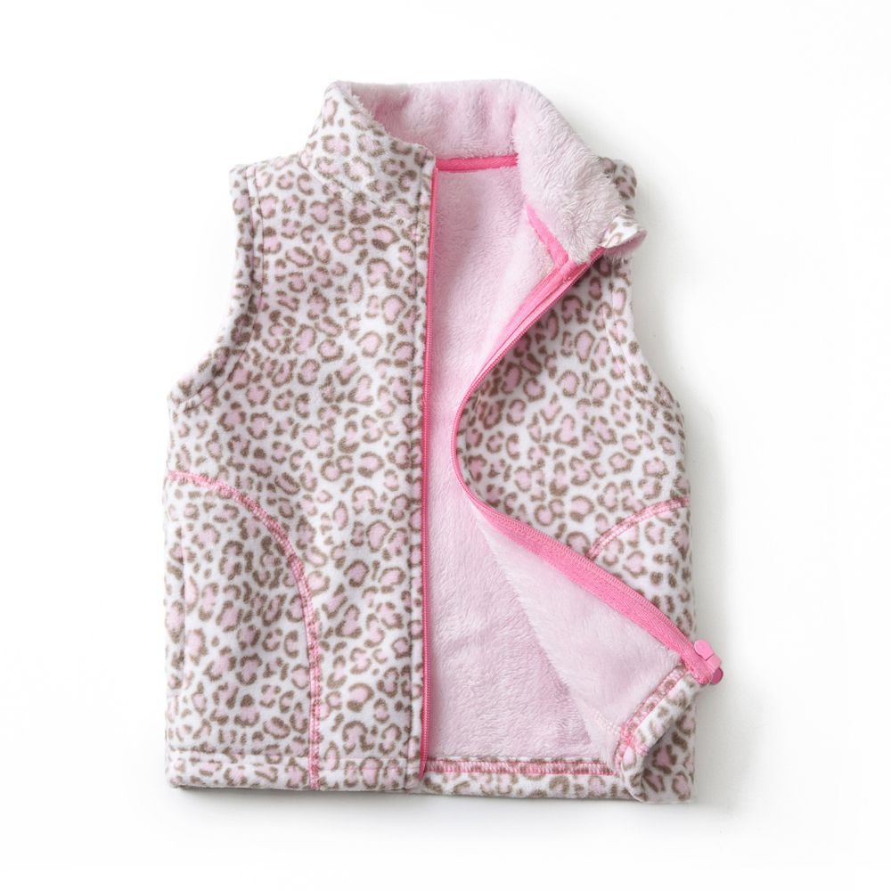 Fleece搖粒絨兒童背心(溫暖加絨)-粉色豹紋
