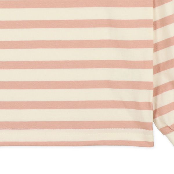 日本西松屋 - 百搭圓領長袖上衣-條紋-粉白