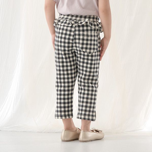 日本 Lycee mine - [官網熱銷] 腰間滾邊側開叉七分褲-格紋-卡其