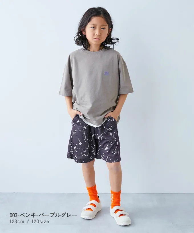 日本 devirock - 涼感速乾網眼 印花彈性短褲-潑墨-黑