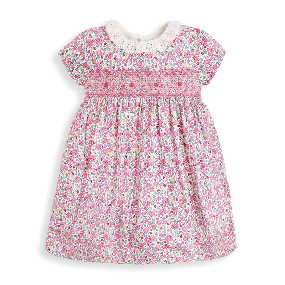 英國 JoJo Maman BeBe - 超優質嬰幼兒/兒童100％純棉短袖洋裝-小粉花
