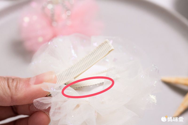 仙氣珍珠皇冠薄紗髮夾-粉色