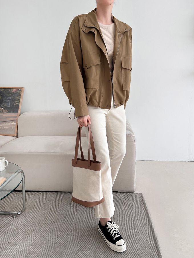 韓國女裝連線 - 秋季必備！短版風衣外套-深卡其 (FREE)