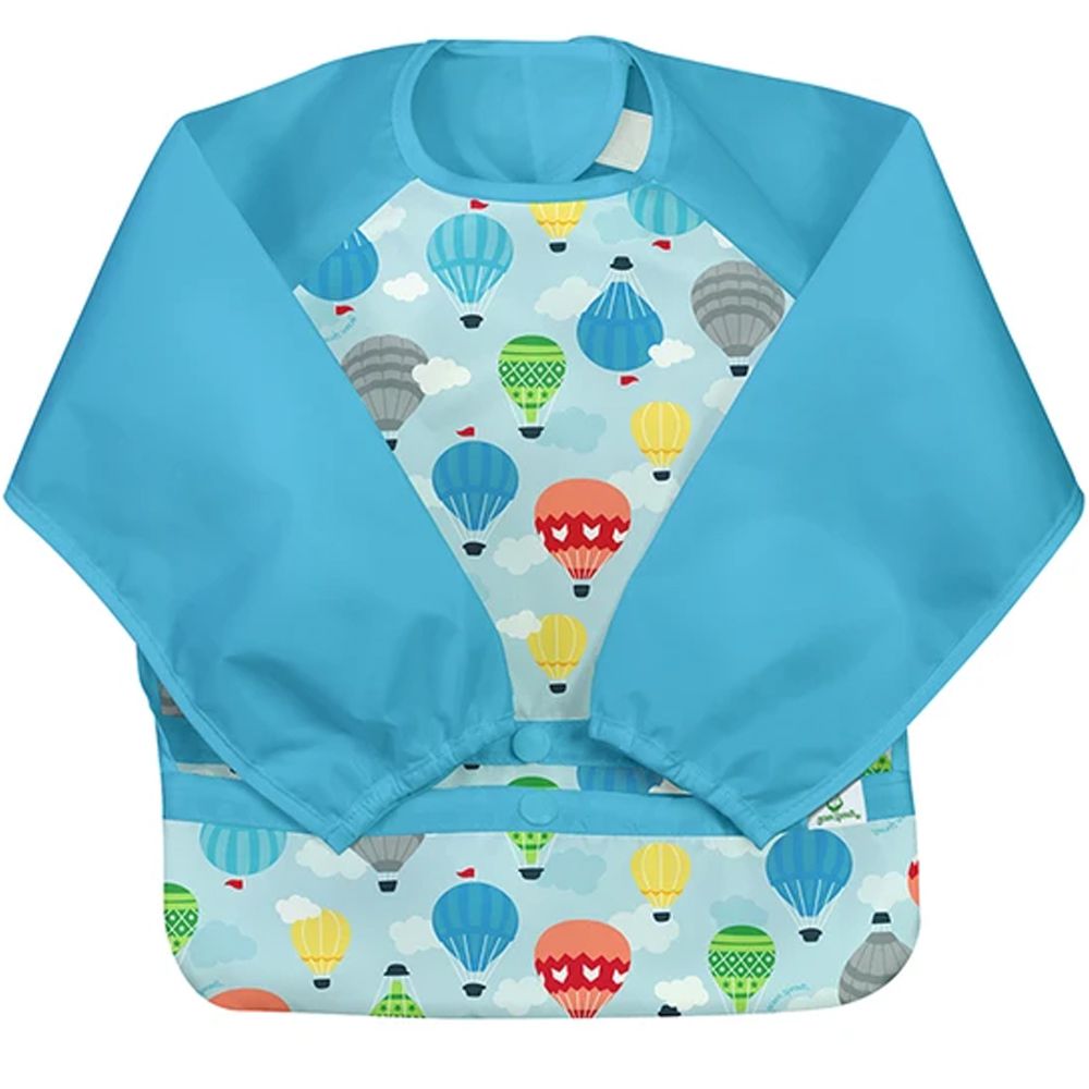 美國 green sprouts - 小綠芽魔鬼氈雙面防水/防食物掉落長袖圍兜單入組-熱氣球飛翔