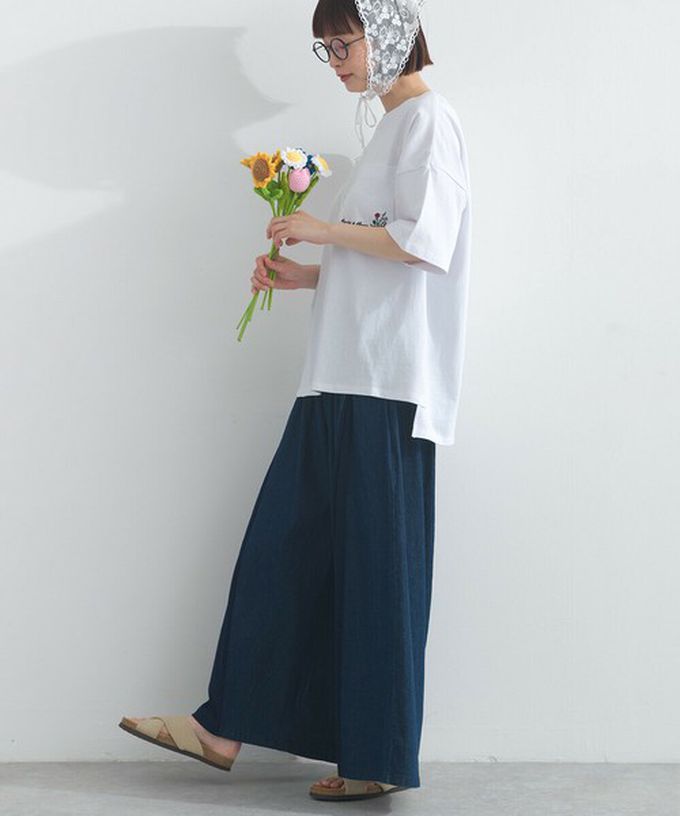 日本 Lupilien - 16OE天竺棉 俏皮刺繡五分袖上衣-花束-白