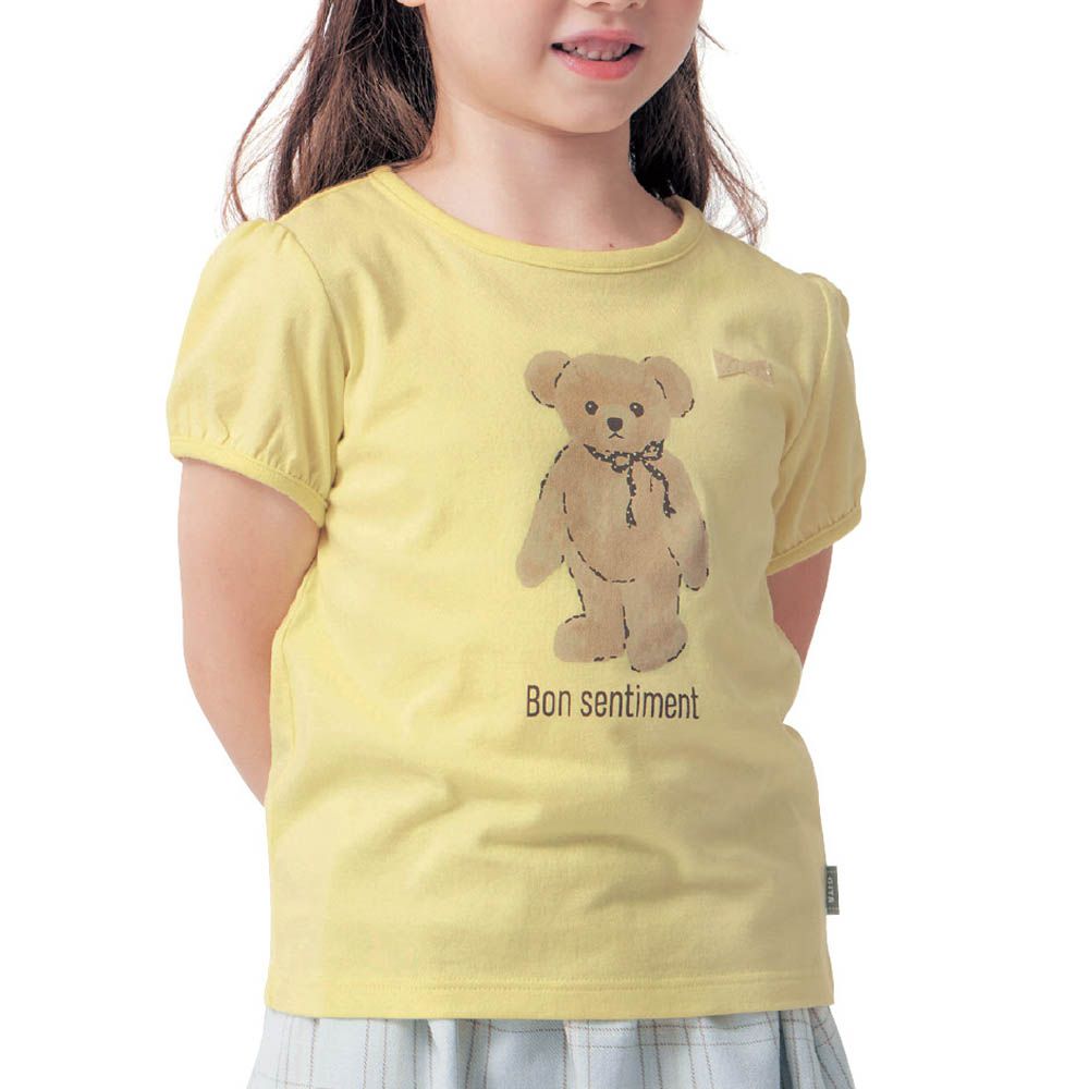 GITA 天竺棉泡泡袖上衣-熊熊-黃