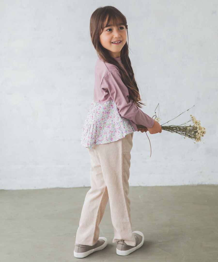 日本 PAIRMANON - 蛋糕層次拼接薄長袖上衣-春櫻燦爛-粉