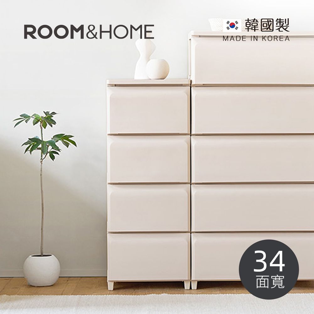 韓國ROOM&HOME - 韓國製34面寬四層抽屜收納櫃(木質天板)-DIY-淺米棕
