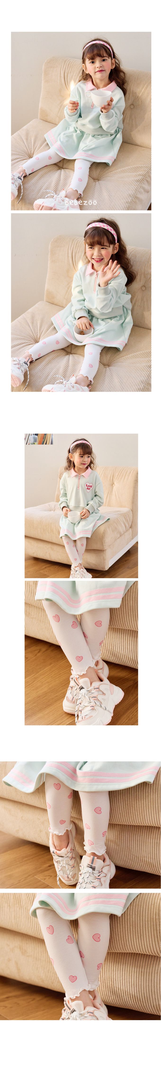 韓國 Bebezoo - 鬆緊腰彈力木耳邊內搭褲-愛心-白