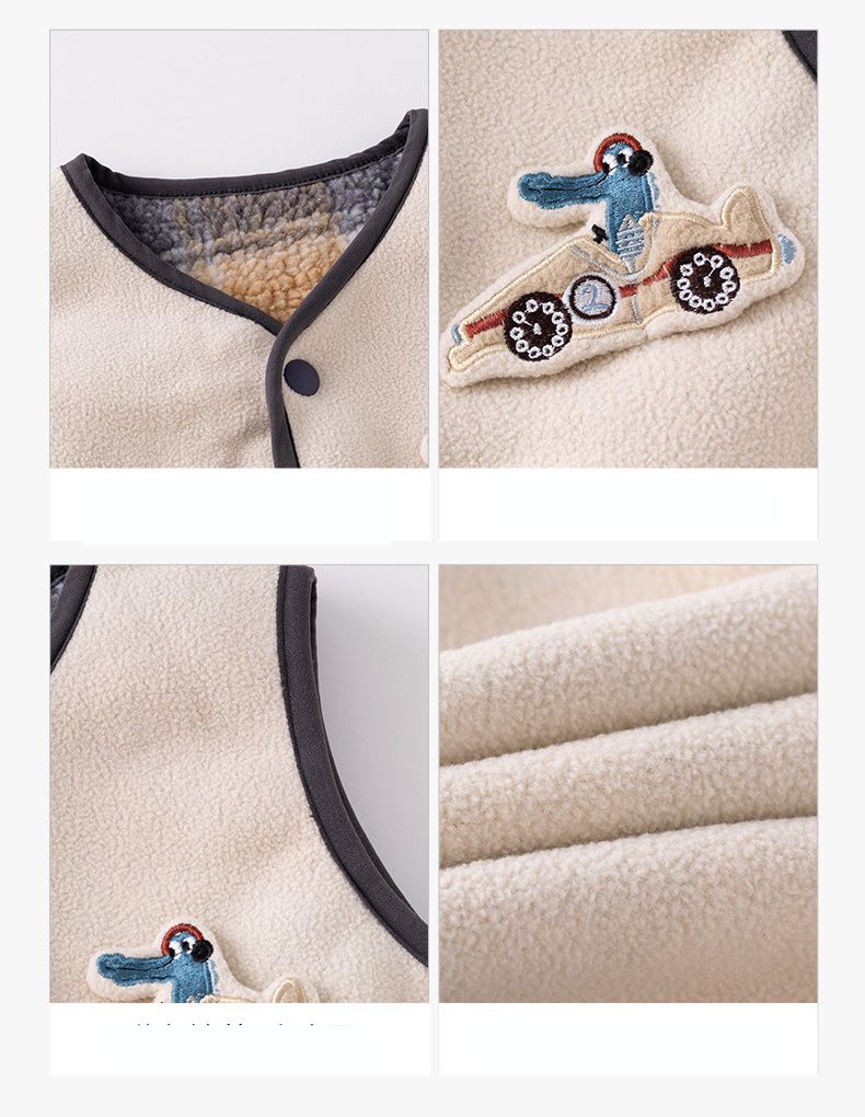 搖粒絨保暖兒童背心-賽車鱷魚-灰色