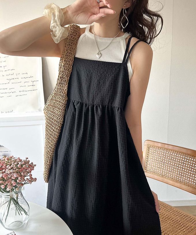 日本 Classical Elf - 成熟可愛感後綁帶吊帶洋裝-格子-灰黑