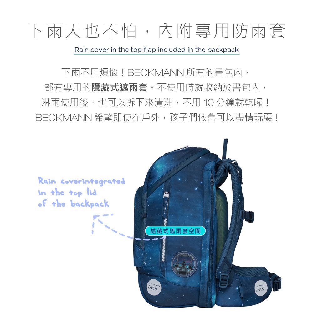 Beckmann - AIR FLX 擴充護脊書包 20~25L-3D太空火箭