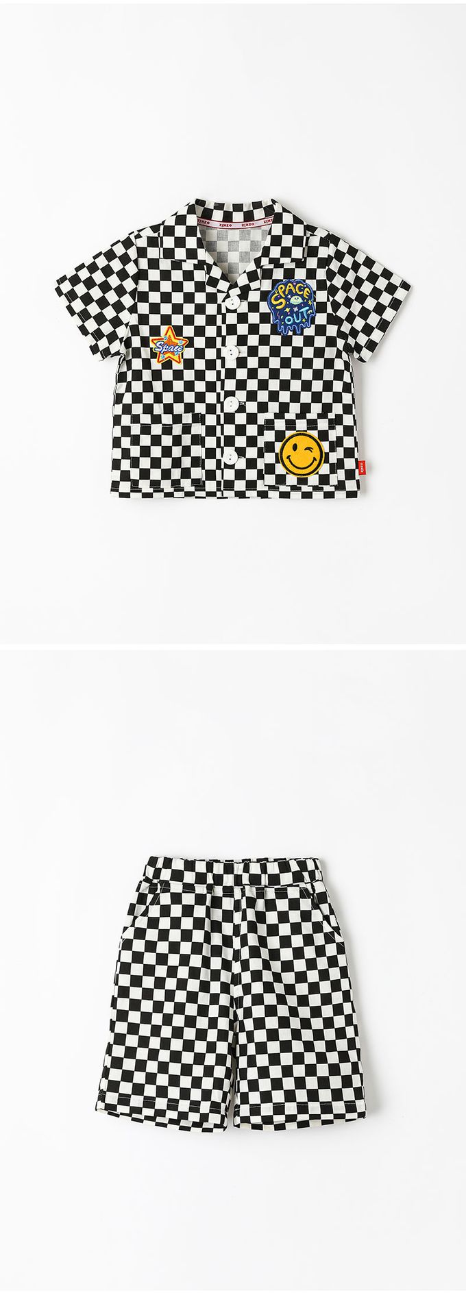 韓國 OZKIZ - 圖章點綴格紋短袖套裝-綠