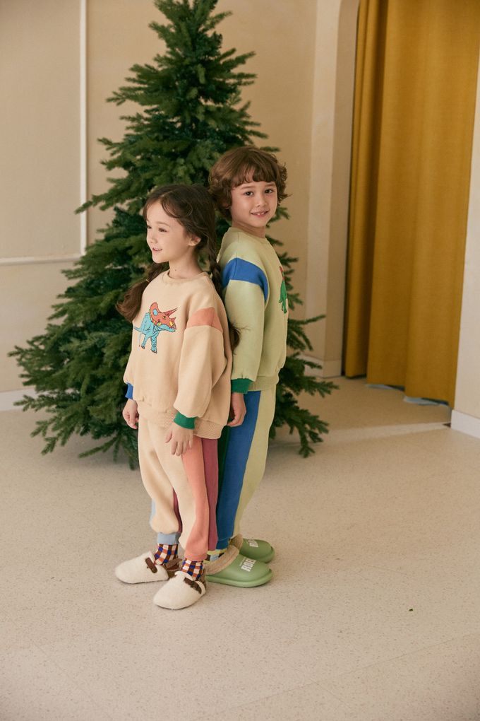 韓國 Mimico - (內磨毛)角龍圖印大學T-綠