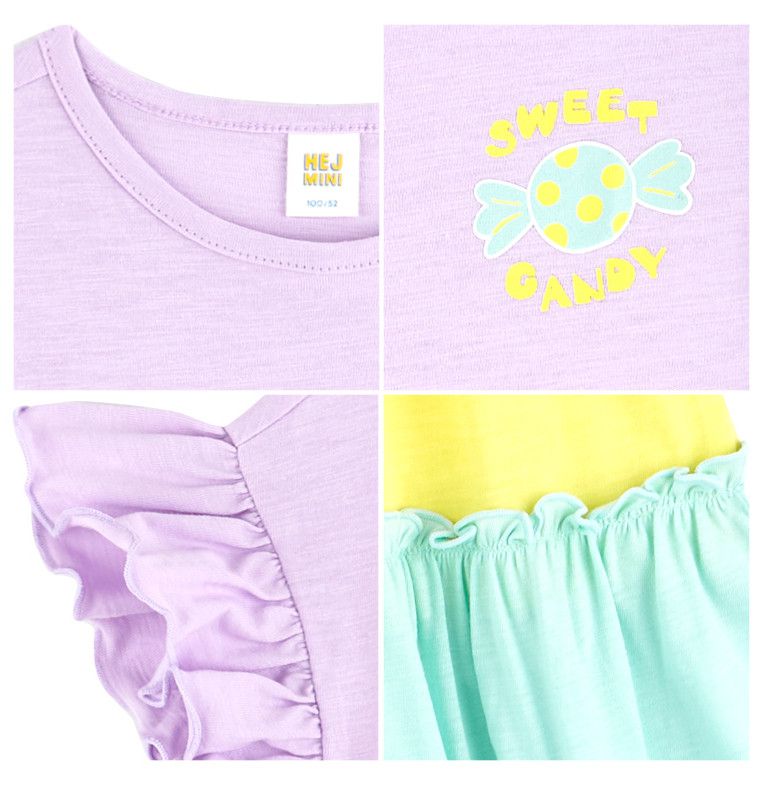 韓國 HEJMINI - 荷葉袖三色拼接洋裝