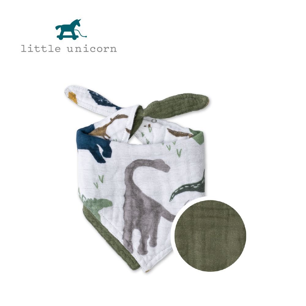 美國 Little Unicorn - 純棉雙面三角圍兜單入-侏儸紀 (17CMx42CM)-雙面/單入