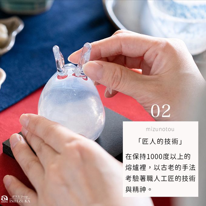 日本 ADERIA - 津輕日本製手作玻璃2023兔年迷你限定款附木座禮盒 (白色)
