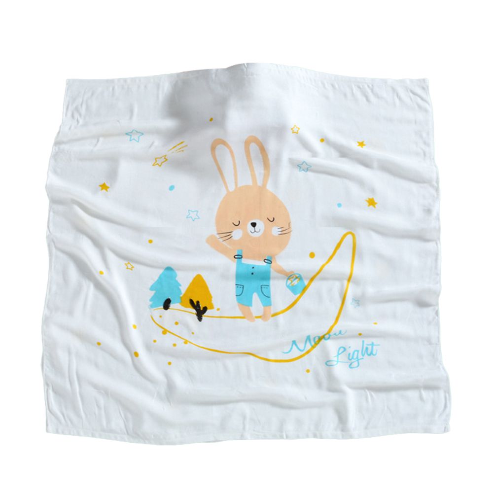 JoyNa - 竹纖維包巾 親膚透氣雙層紗布巾 嬰兒被子-月亮兔 (110*110cm)