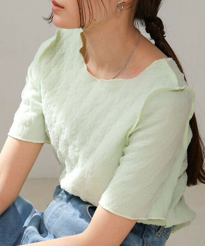 日本 Bab - 前後穿清爽皺褶短袖上衣-薄荷