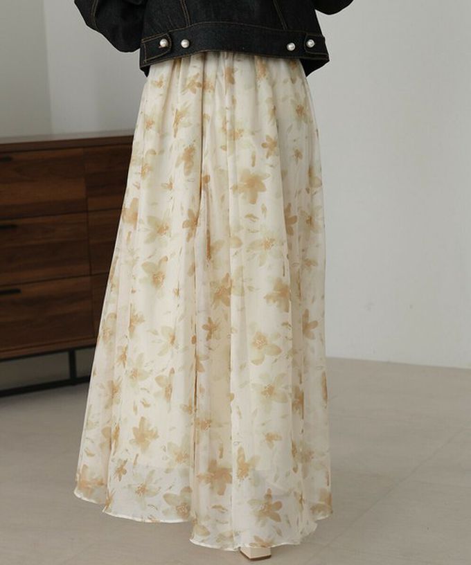 日本 Bab - 溫柔印象花卉雪紡長裙-淺灰