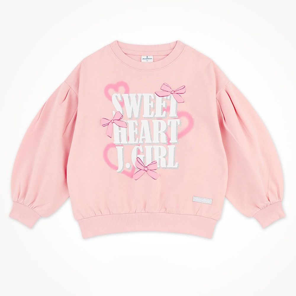 SWEET蝴蝶結愛心印長袖大學T-粉