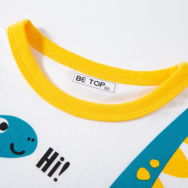BE TOP - 純棉短袖上衣-Hello!長脖子恐龍-白色