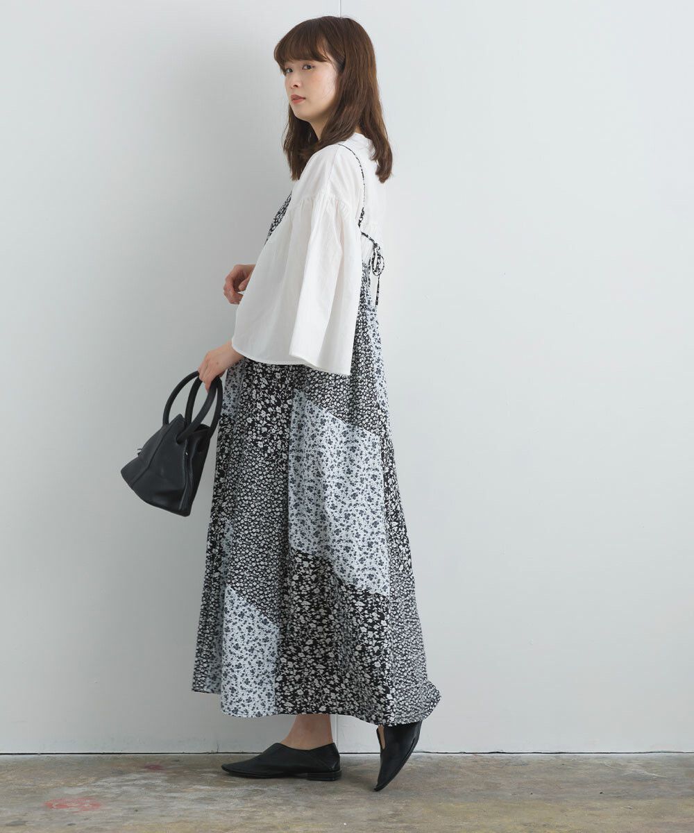 日本女裝代購 - 質感碎花拼接吊帶裙/洋裝-經典黑