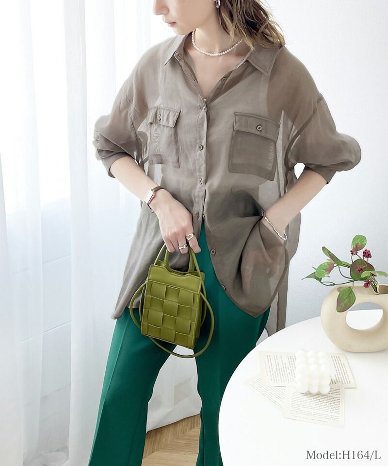 日本 Classical Elf - 空氣感透膚翻領薄襯衫-灰棕