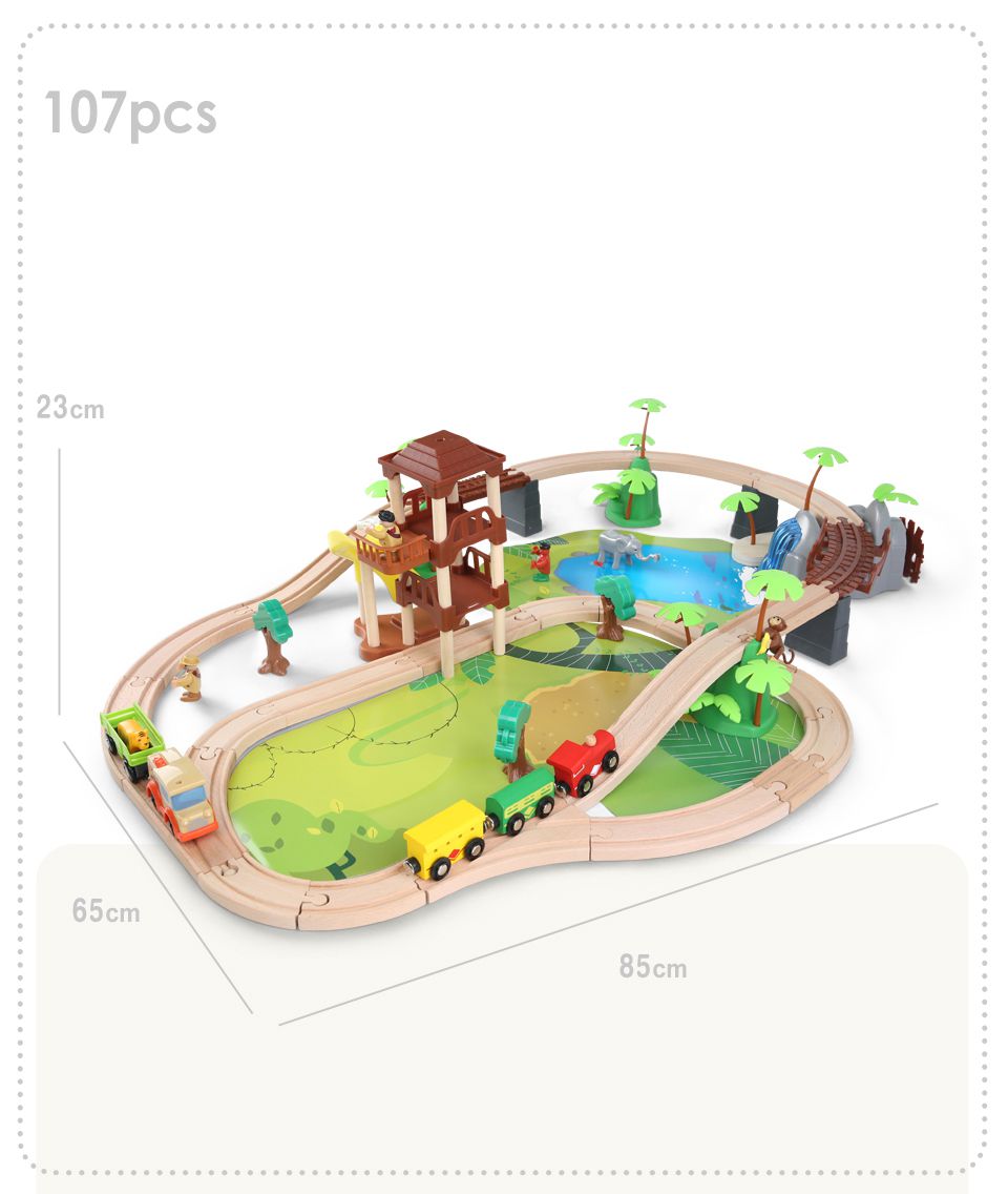 Kikimmy - 叢林探險木製電動車軌道組(107件組) (85x65x23cm)