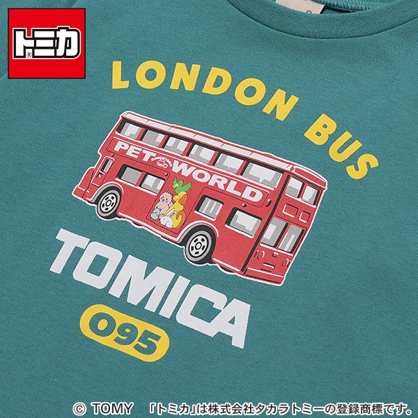 日本 petit main - TOMICA聯名薄長袖上衣-雙層觀光巴士-綠