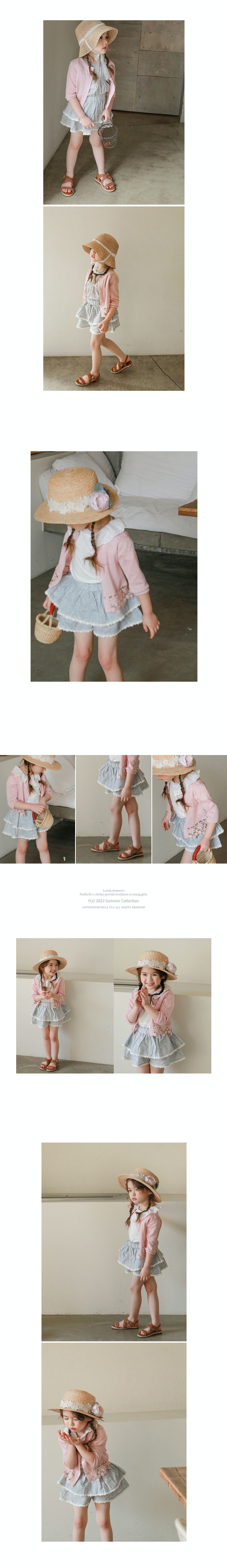 韓國 Puellaflo - 蕾絲花朵滾邊碎花蛋糕褲裙-藍