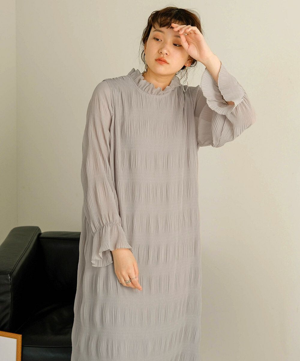 日本 Bab - 文藝木耳領層次雪紡洋裝-冰河灰