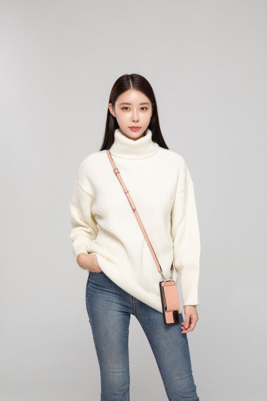 韓國 ARDERE - 卡夾折疊鏡皮質背繩防摔手機殼-蜜桃粉