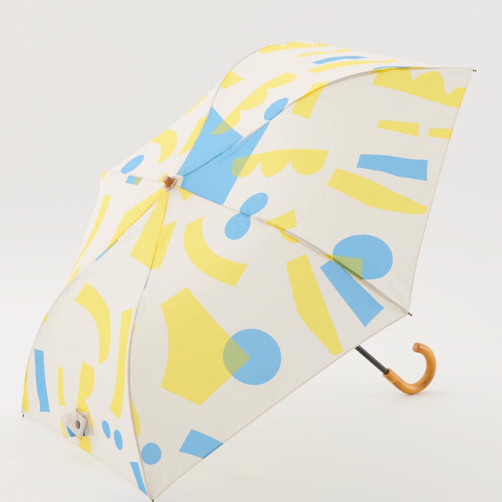 日本代購 - 輕量質感J型手把折疊傘/雨傘-童趣拼貼-黃藍 (直徑90cm)