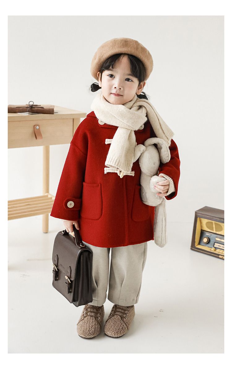 TONGMO - 加厚復古牛角釦連帽外套-駝色