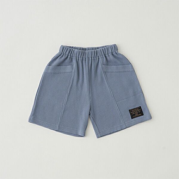 日本 b-ROOM - 華夫格柔軟舒適大口袋短褲-灰藍