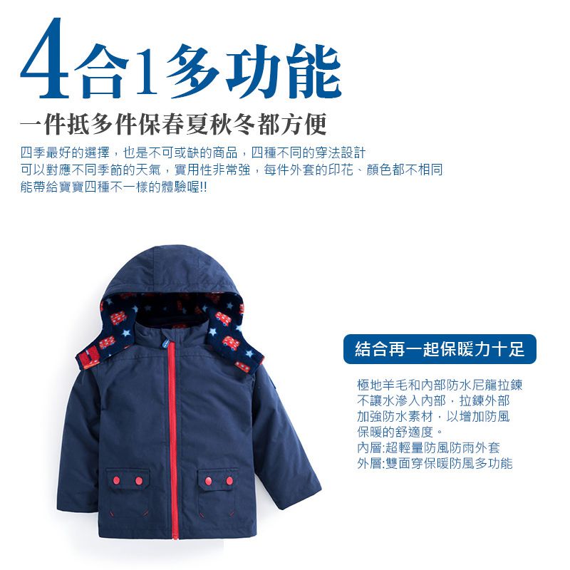 英國 JoJo Maman BeBe - 四合一多功能防水保暖連帽外套-恐龍學校
