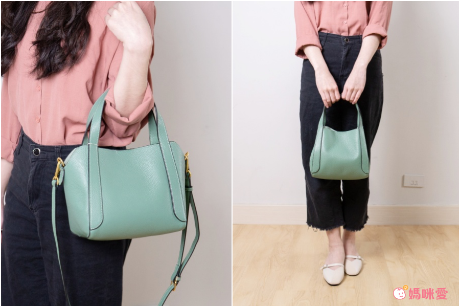 真皮斜跨小水桶包-附斜背帶-米白色 (21x12.5x18cm)