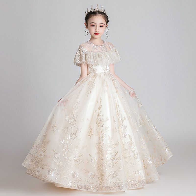 歌德公主風假披肩式刺繡網紗禮服-短裙款-香檳色