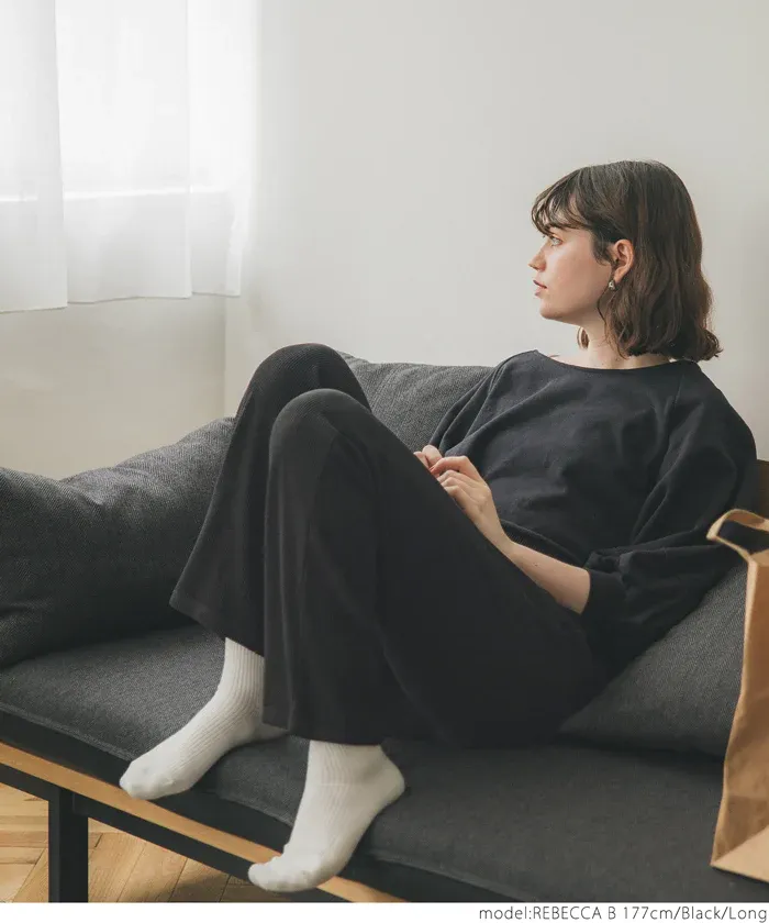 日本 COCA - 棉混舒適羅紋長褲-黑